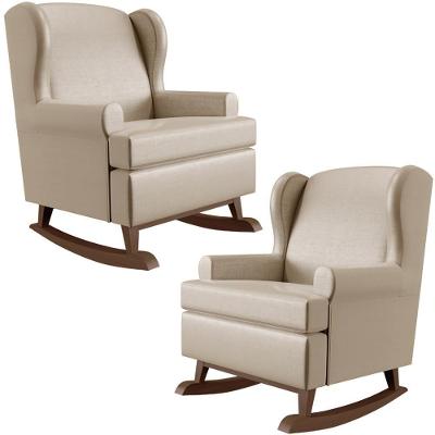 Kit 2 Poltronas De Amamentação Com Balanço Malu Facto Pérola Metalizado Prata Lyam Decor