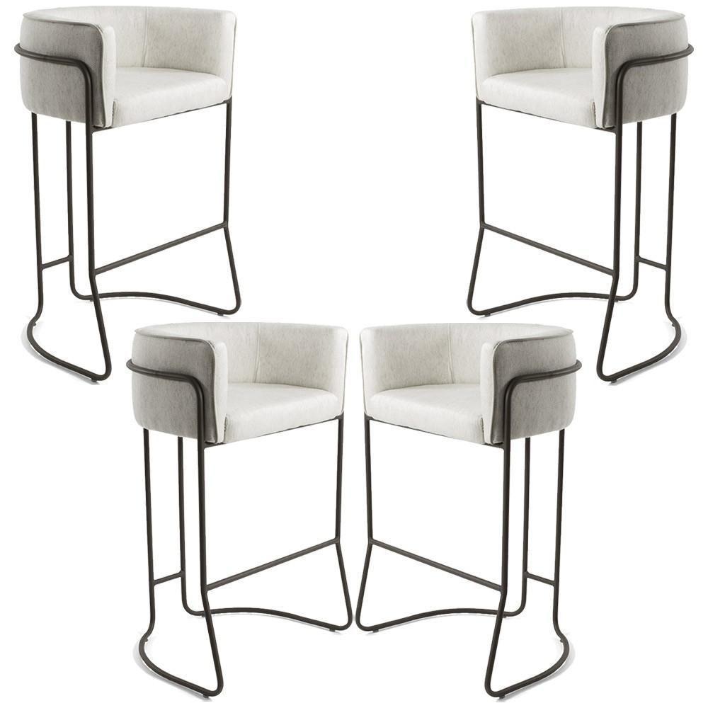 Kit 04 Banquetas Fixa Choco Linho Creme A-48 - 1