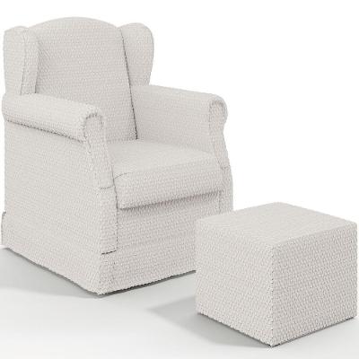 Poltrona Com Puff Elisa P02 Amamentação Balanço Bouclê Creme Lyam Decor