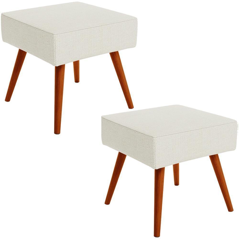 Kit 02 Puffs Banqueta Com Pés Palito Linho Champagne - 1