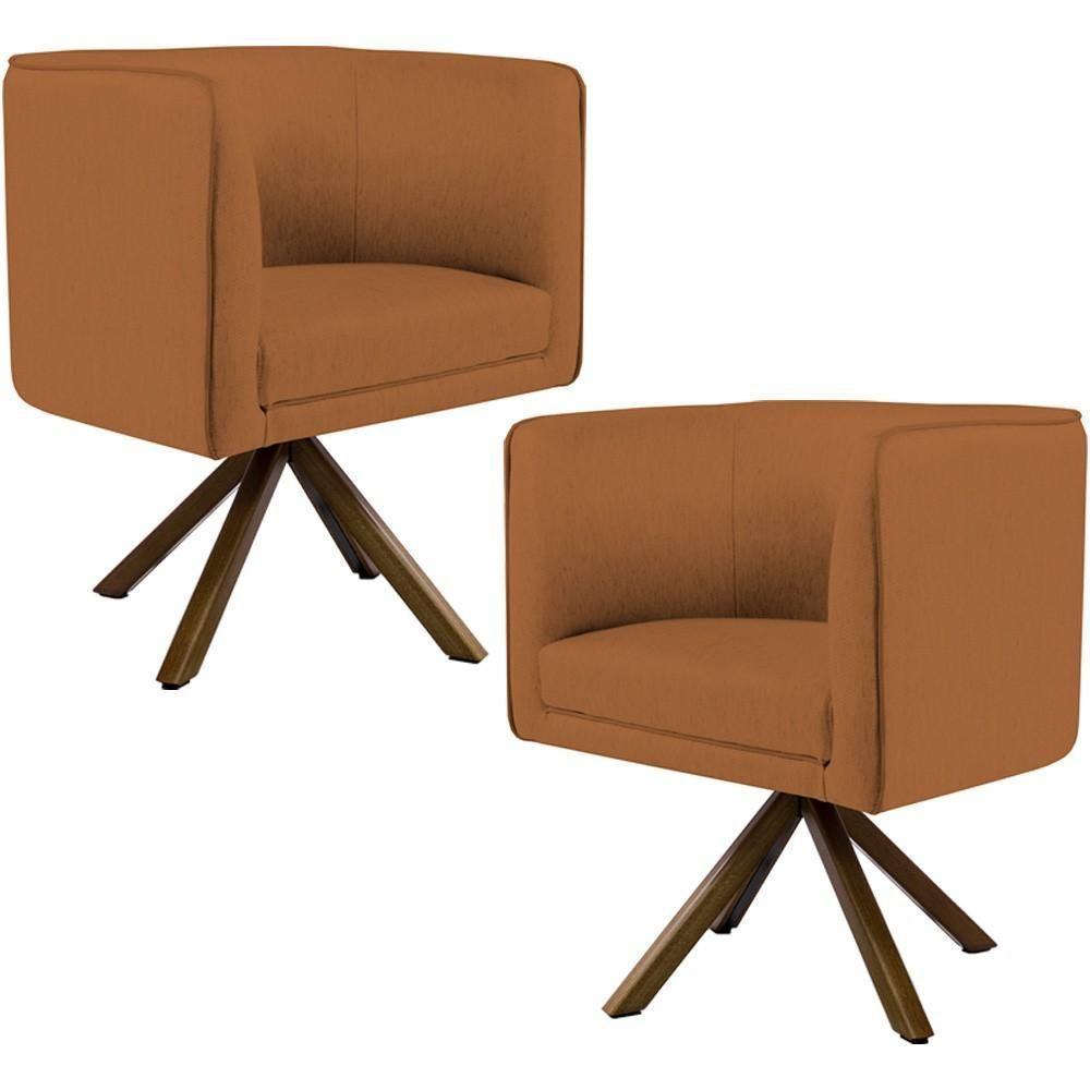 Kit 02 Poltronas Base Giratória Veludo Telha C-262 - 1