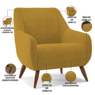 Poltrona Decorativa Fixa Paloma D02 Veludo Mostarda Lyam Decor