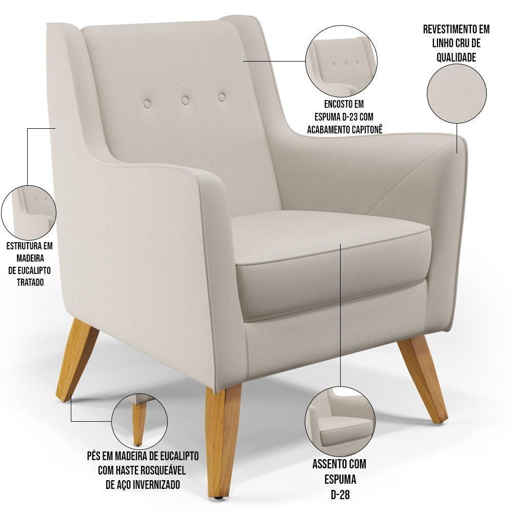 Poltrona Com Pés De Madeira Taroba Linho Cru C-443 - 1