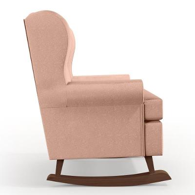Poltrona De Amamentação Com Balanço Malu Base De Madeira P02 Linho Rosa Lyam Decor