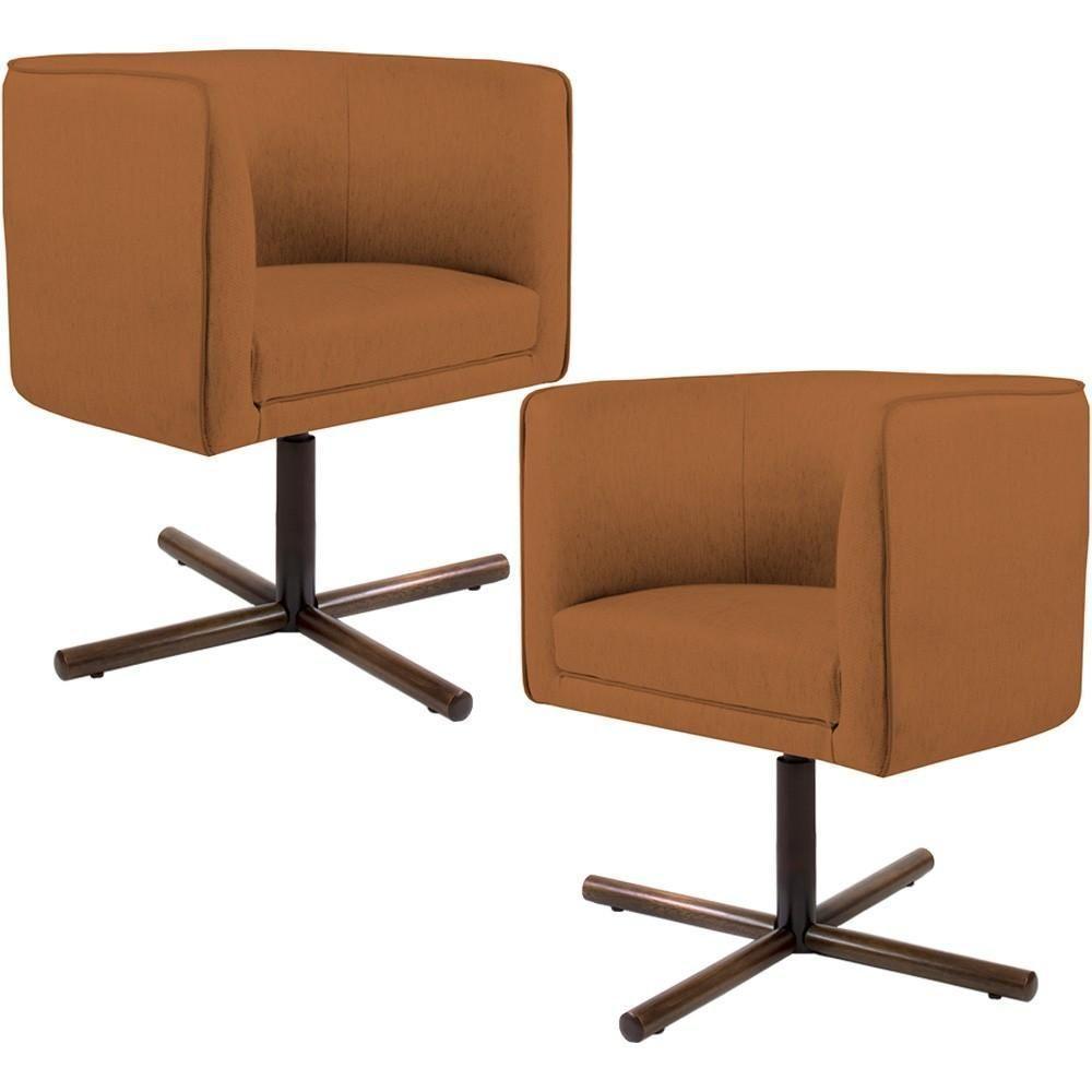 Kit 02 Poltronas Giratória Base X Veludo Telha C-262 - 1