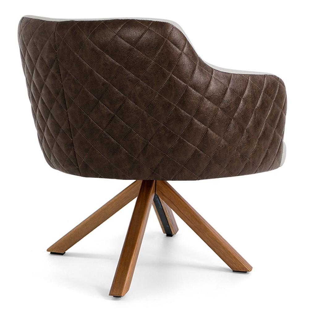 Poltrona Base Giratória Linho Bege C-107 Corano Marrom - 2