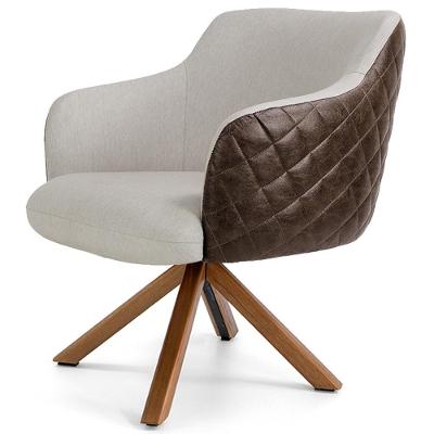 Poltrona Giratória Jade Tressê D02 Linho Bege Marrom Lyam Decor
