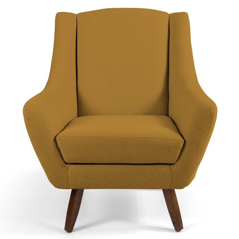 Poltrona Fixa Com Puff Pés De Madeira Veludo Mostarda C-260 - 4