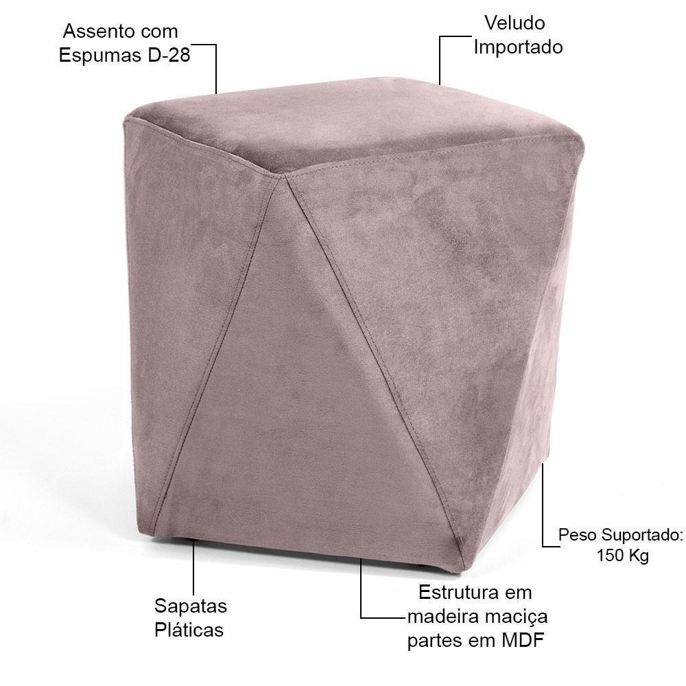 Puff Para Sala De Estar Ametista D02 Veludo Rosê C-305 - 3
