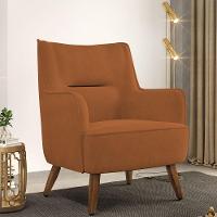 Poltrona Fixa Pés De Madeira Isabella D02 Veludo Telha C-262 - 7