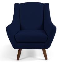 Kit 02 Poltronas Fixa Pés De Madeira Veludo Azul Marinho - 3