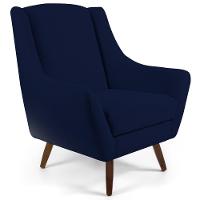 Kit 02 Poltronas Fixa Pés De Madeira Veludo Azul Marinho - 4