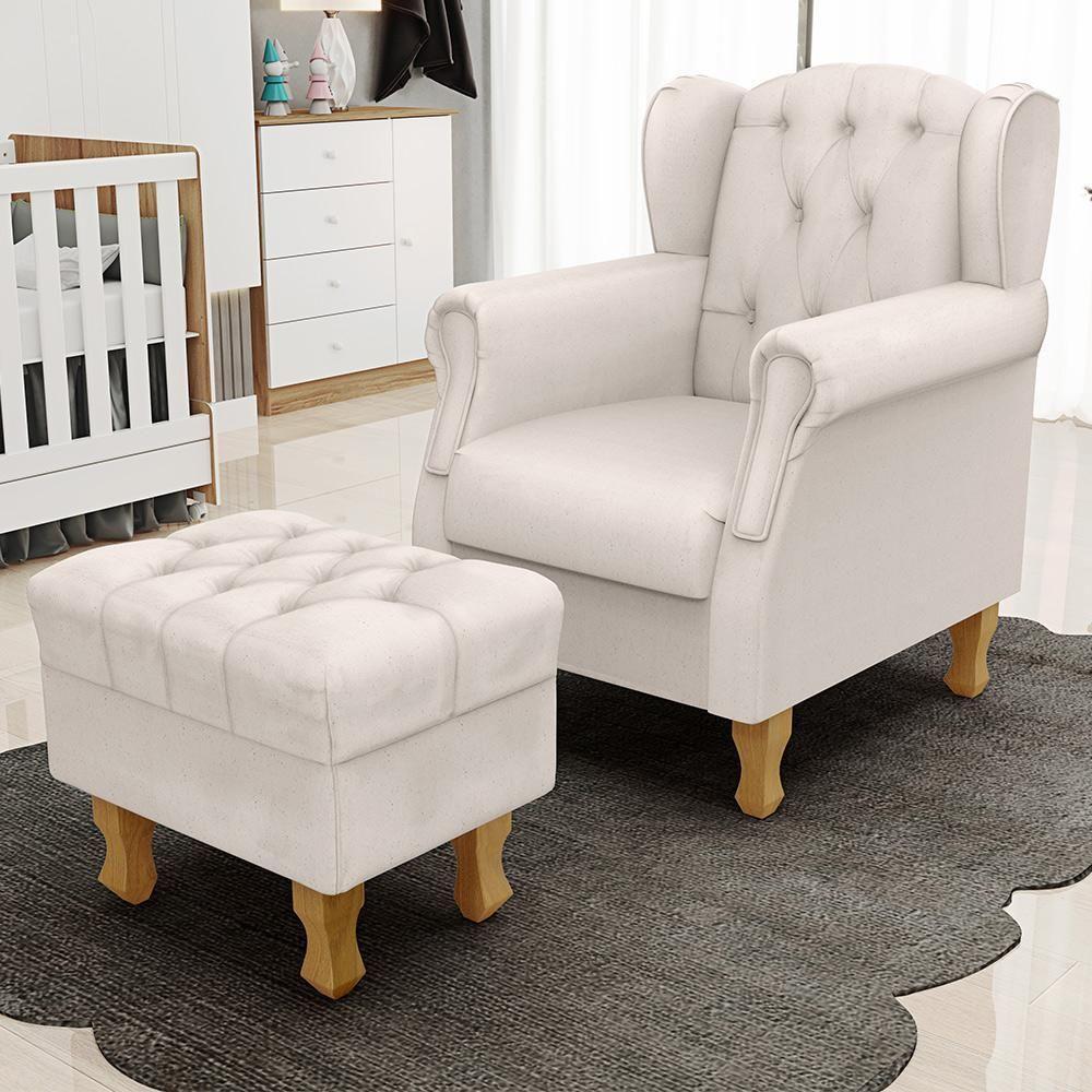 Poltrona Com Puff Paris Luis Xv L02 Linho Cru - 8