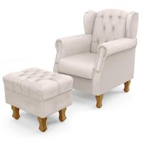 Poltrona Com Puff Paris Luis Xv L02 Linho Cru - 1