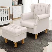 Poltrona Com Puff Paris Luis Xv L02 Linho Cru - 8