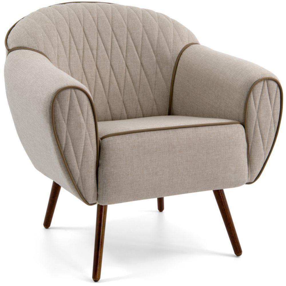 Poltrona Com Pés Palito Nina Tressê Bege Rústico D-470 - 1