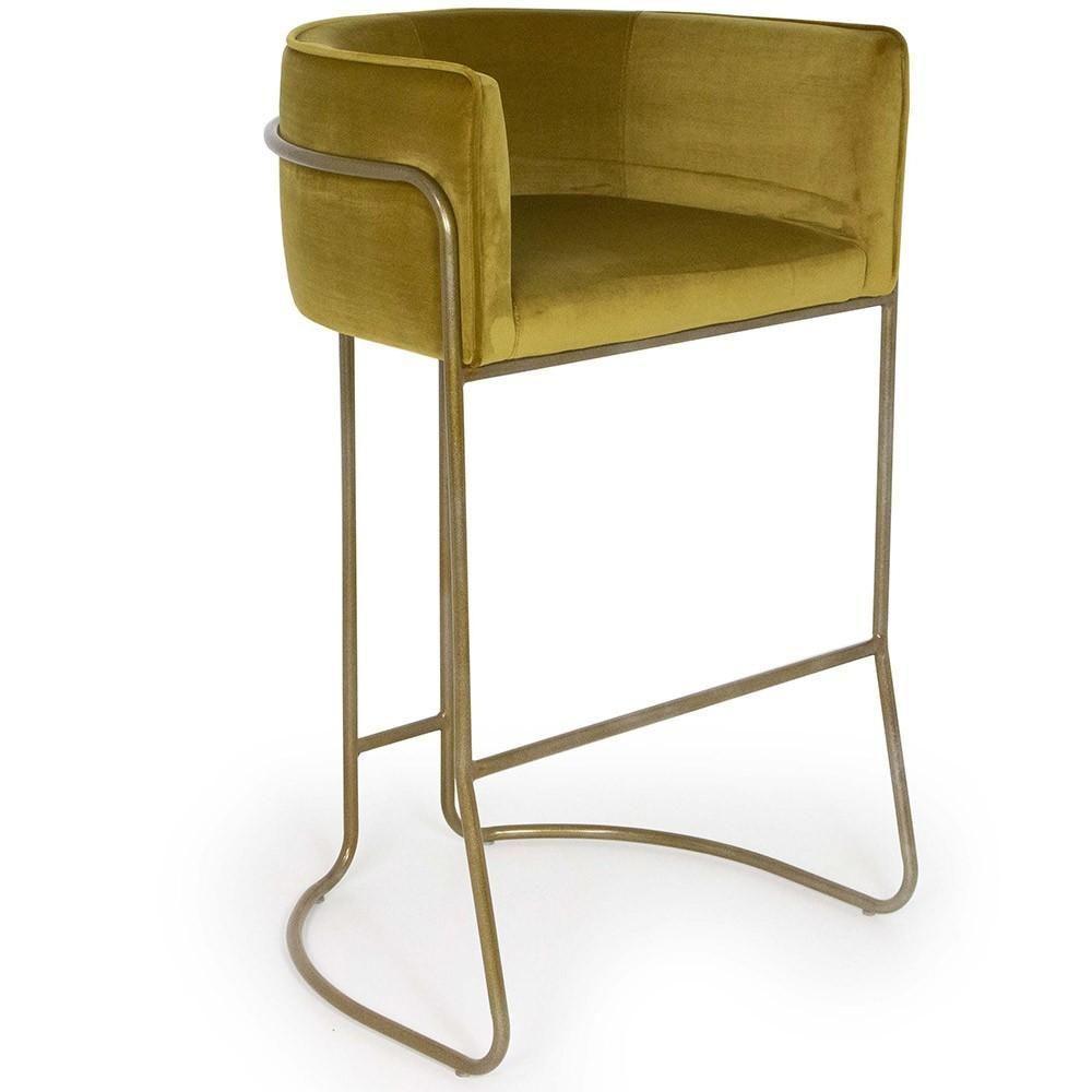 Kit 03 Banquetas Fixa Bronze Veludo Mostarda - 8