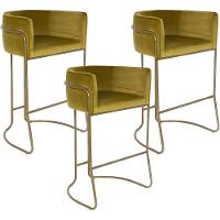 Kit 03 Banquetas Fixa Bronze Veludo Mostarda - 1