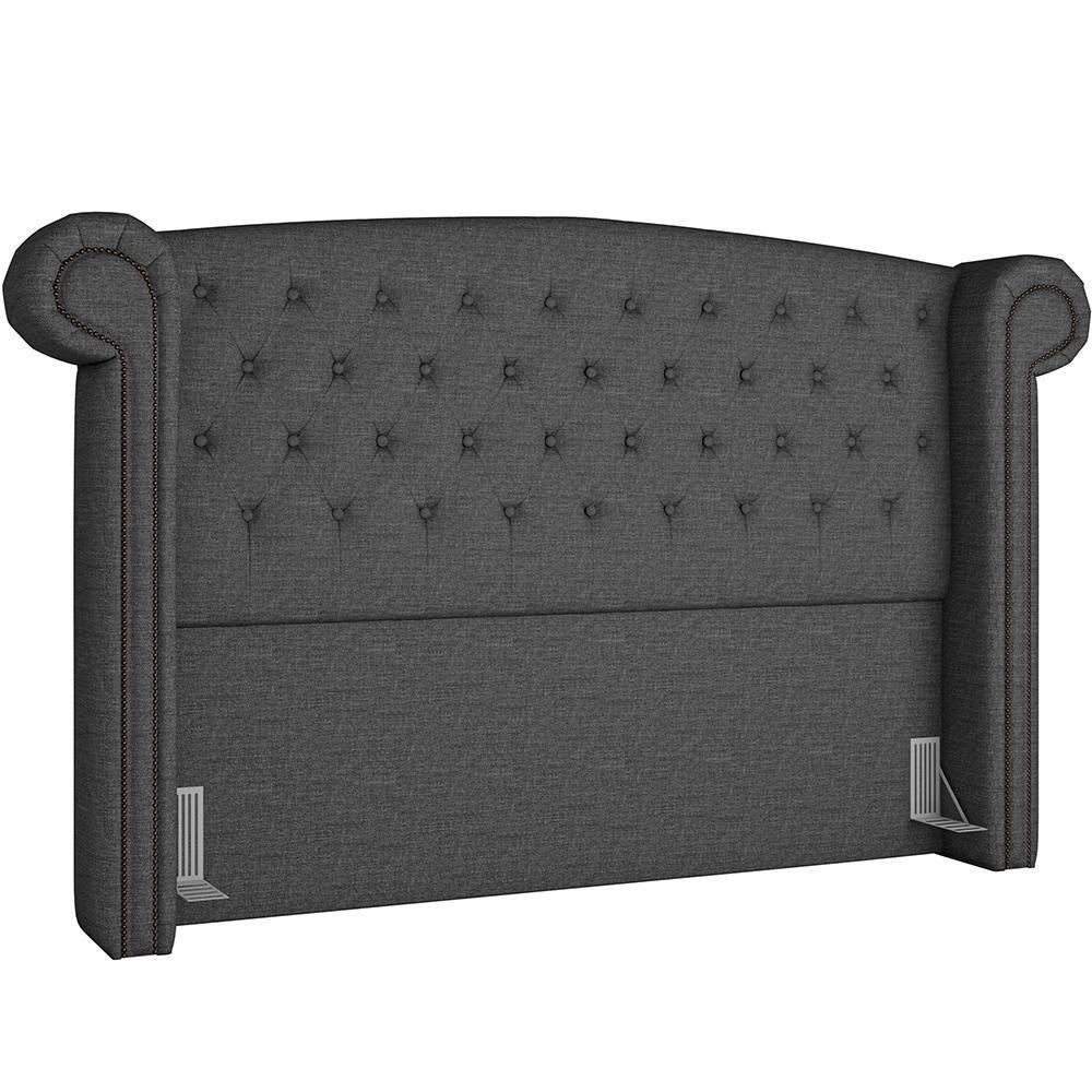 Cabeceira Cama Box Queen Com Tachas 160 Cm Sofia P05 Linho Cinza Escuro - Lyam Decor - 1