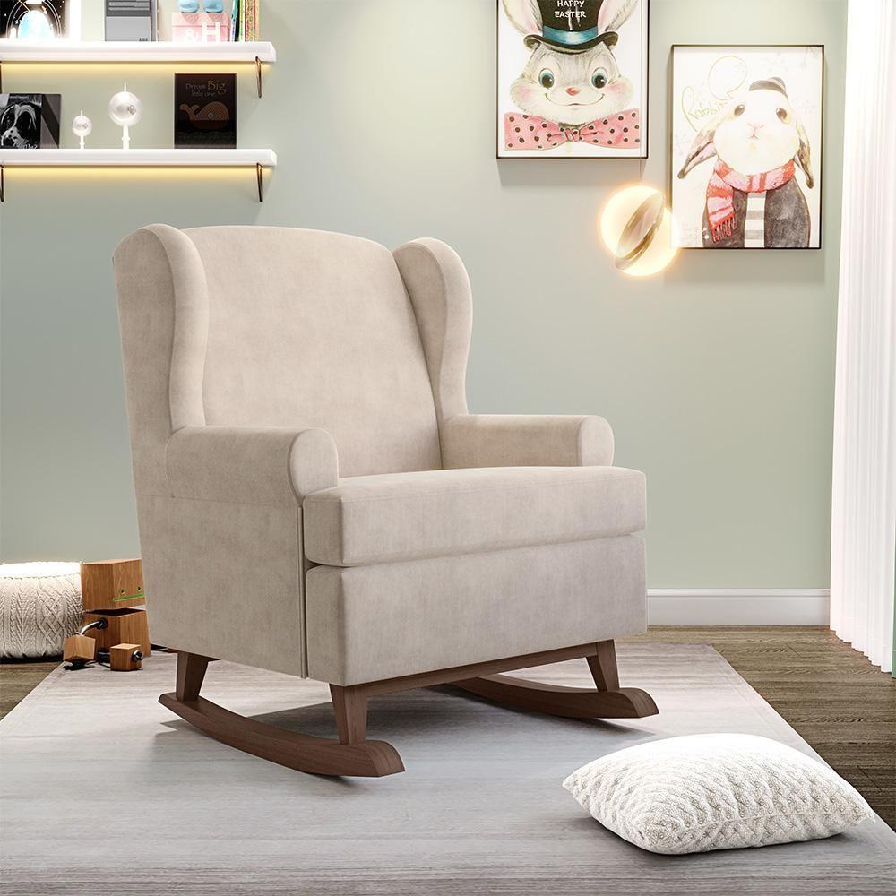 Poltrona Malu Base De Madeira P02 Suede Bege - 7