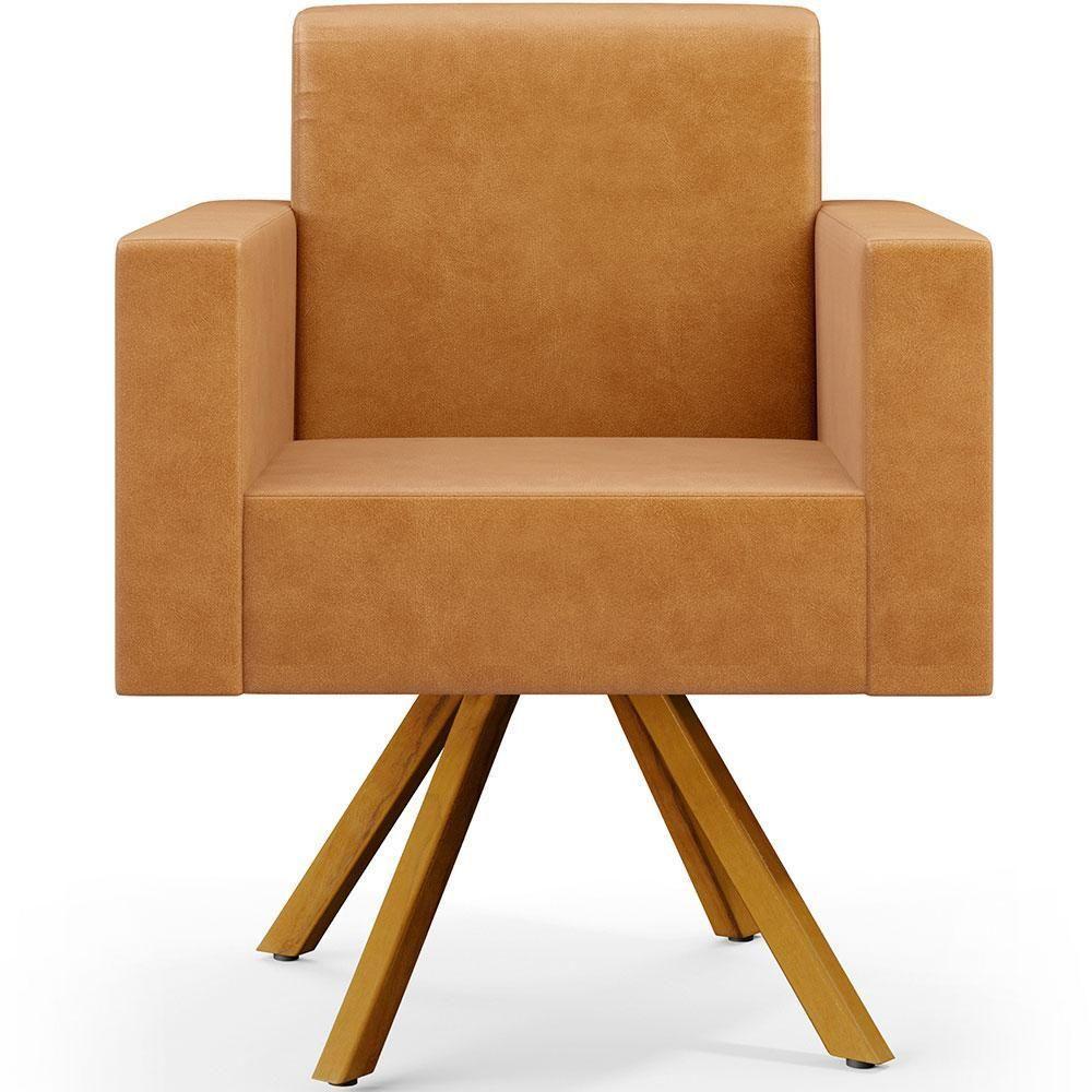 Kit 02 Poltronas Base Giratória De Madeira Couríssimo Whisky - 4