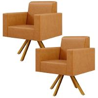 Kit 02 Poltronas Base Giratória De Madeira Couríssimo Whisky - 1