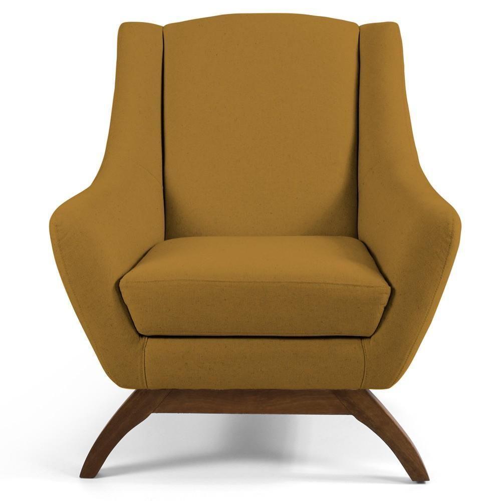 Kit 02 Poltronas Fixa Base Madeira Veludo Mostarda Escuro - 3