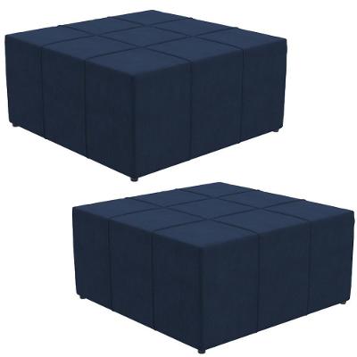 Kit 02 Puffs Quadrado Milano 90x90 W01 Suede Azul Marinho