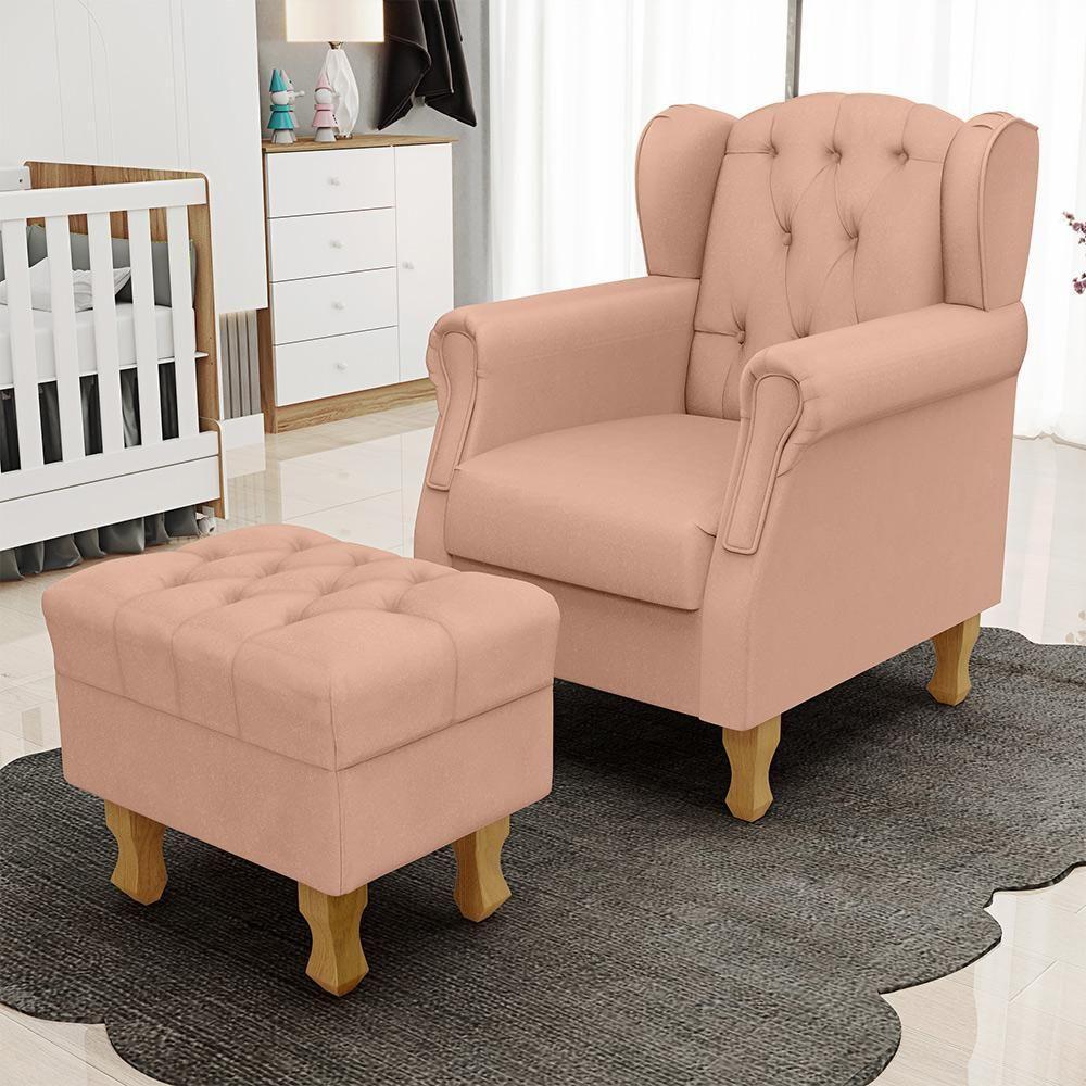 Poltrona Yara P02 Com Puff Paris Luis Xv Linho Rosê - 8