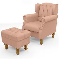 Poltrona Yara P02 Com Puff Paris Luis Xv Linho Rosê - 1