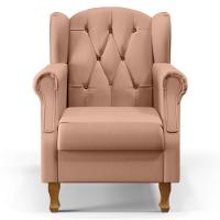 Poltrona Yara P02 Com Puff Paris Luis Xv Linho Rosê