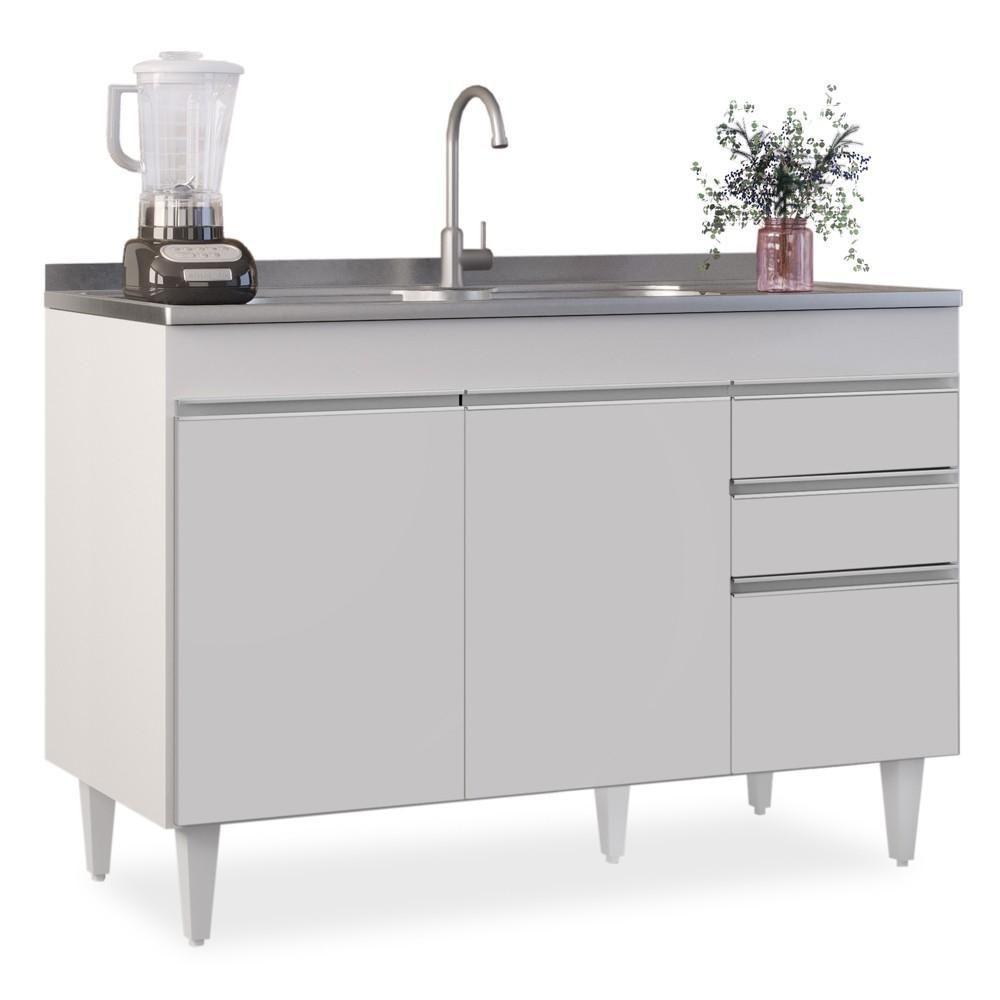 Balcão Gabinete Para Pia 120cm Sem Tampo 3 Portas 2 Gavetas Michigan Branco - Lumil - 1