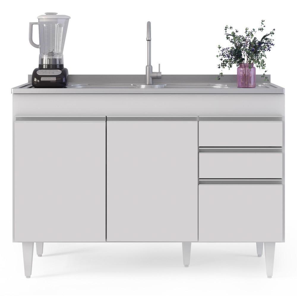 Balcão Gabinete Para Pia 120cm Sem Tampo 3 Portas 2 Gavetas Michigan Branco - Lumil - 2