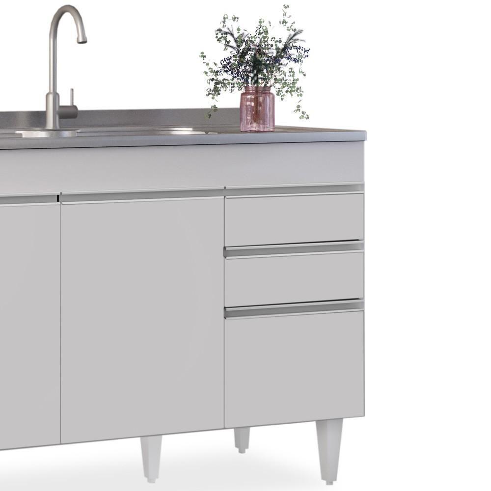 Balcão Gabinete Para Pia 120cm Sem Tampo 3 Portas 2 Gavetas Michigan Branco - Lumil - 3