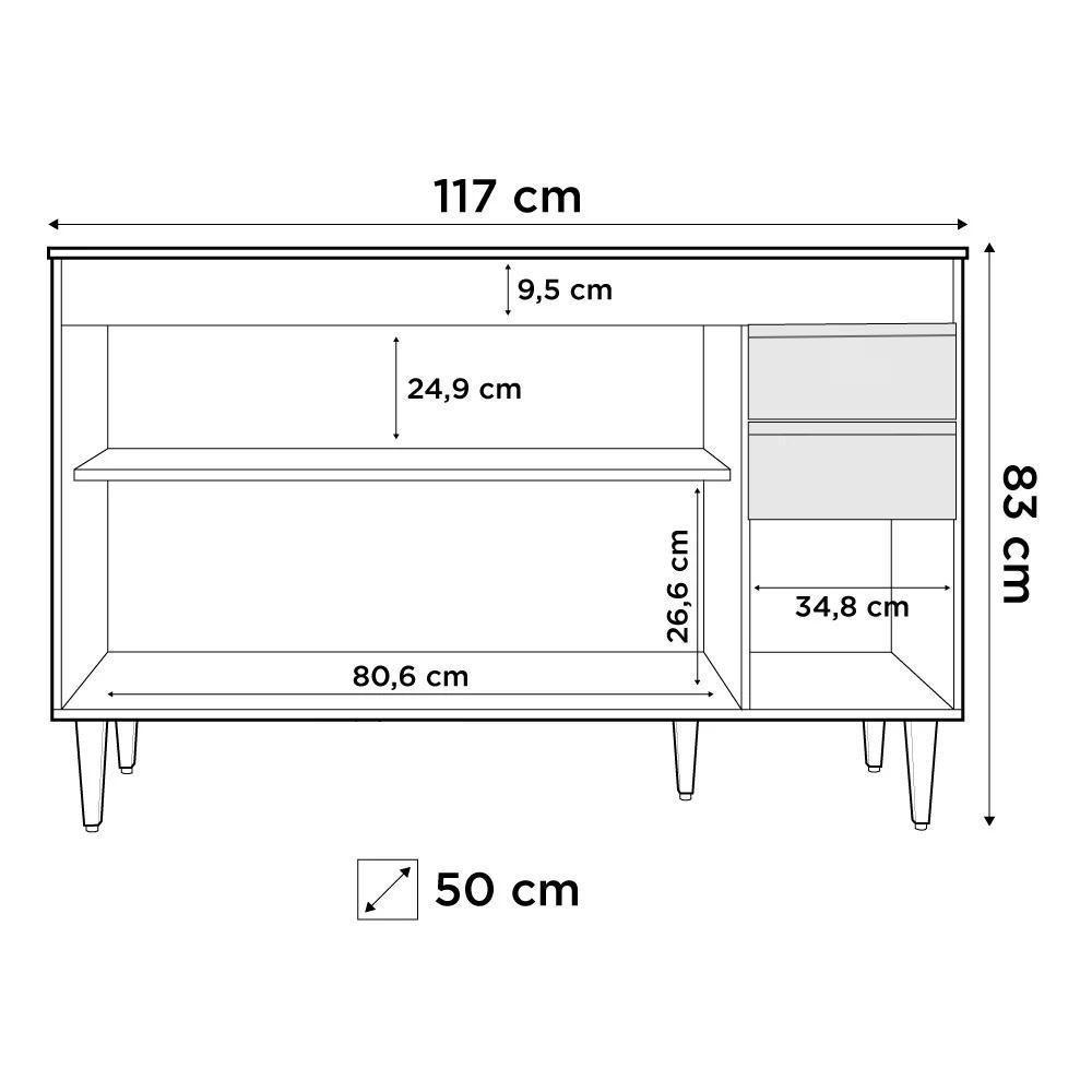 Balcão Gabinete Para Pia 120cm Sem Tampo 3 Portas 2 Gavetas Michigan Branco - Lumil - 5