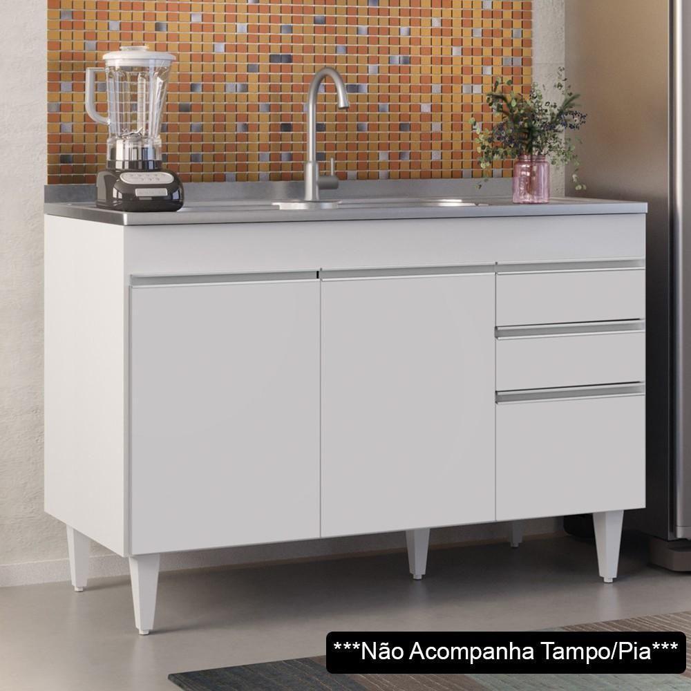 Balcão Gabinete Para Pia 120cm Sem Tampo 3 Portas 2 Gavetas Michigan Branco - Lumil - 7