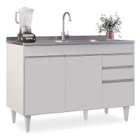 Balcão Gabinete Para Pia 120cm Sem Tampo 3 Portas 2 Gavetas Michigan Branco - Lumil - 1