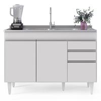 Balcão Gabinete Para Pia 120cm Sem Tampo 3 Portas 2 Gavetas Michigan Branco - Lumil - 2