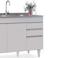 Balcão Gabinete Para Pia 120cm Sem Tampo 3 Portas 2 Gavetas Michigan Branco - Lumil - 3