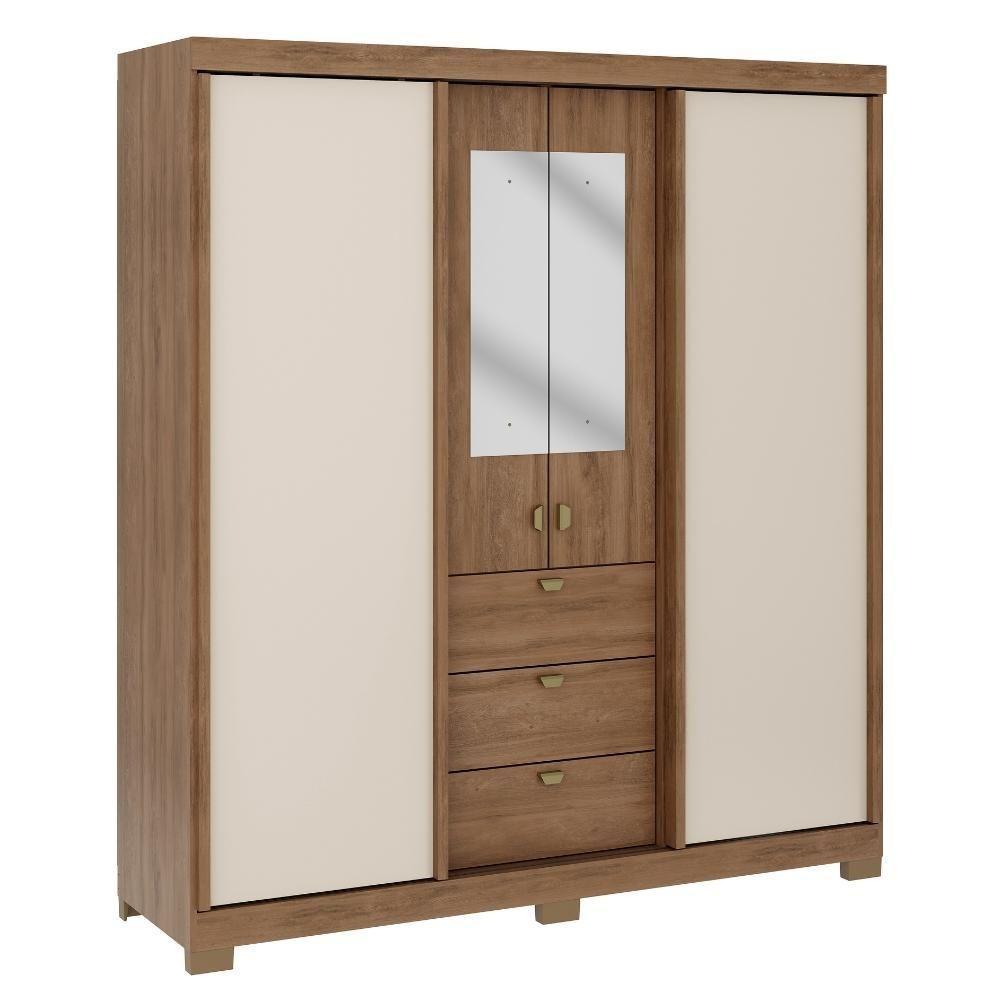 Guarda Roupa Casal 4 Ptas C/ Espelho Fit Carraro Freijó/offw - 1