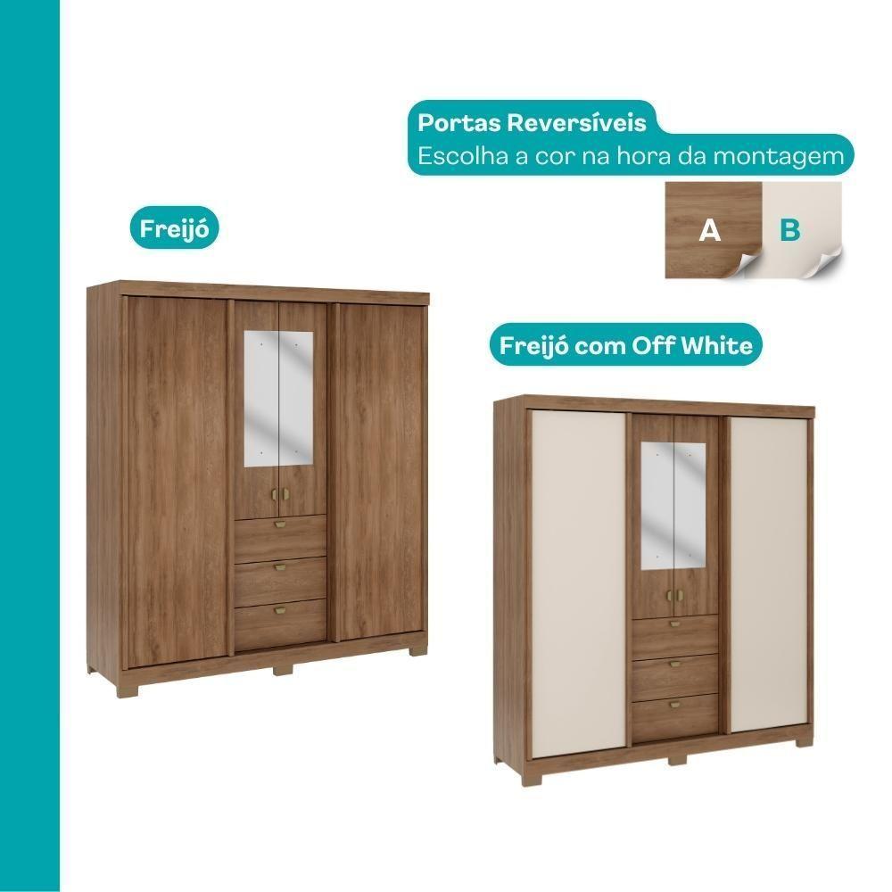 Guarda Roupa Casal 4 Ptas C/ Espelho Fit Carraro Freijó/offw - 4