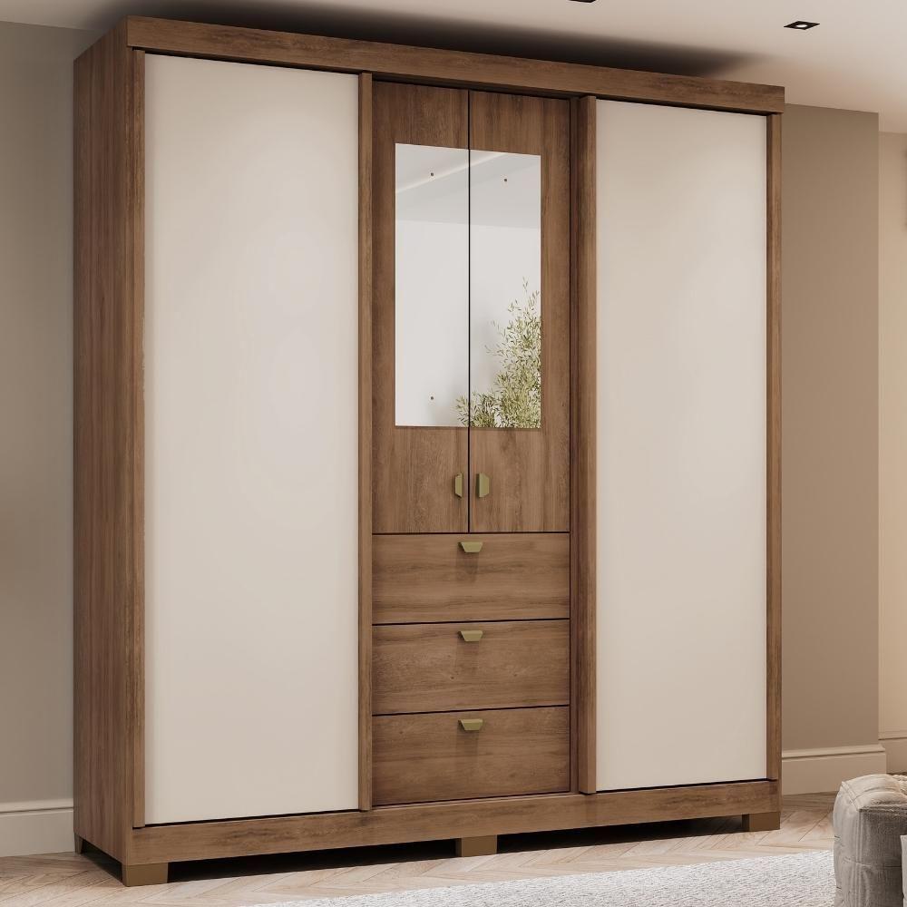 Guarda Roupa Casal 4 Ptas C/ Espelho Fit Carraro Freijó/offw - 5