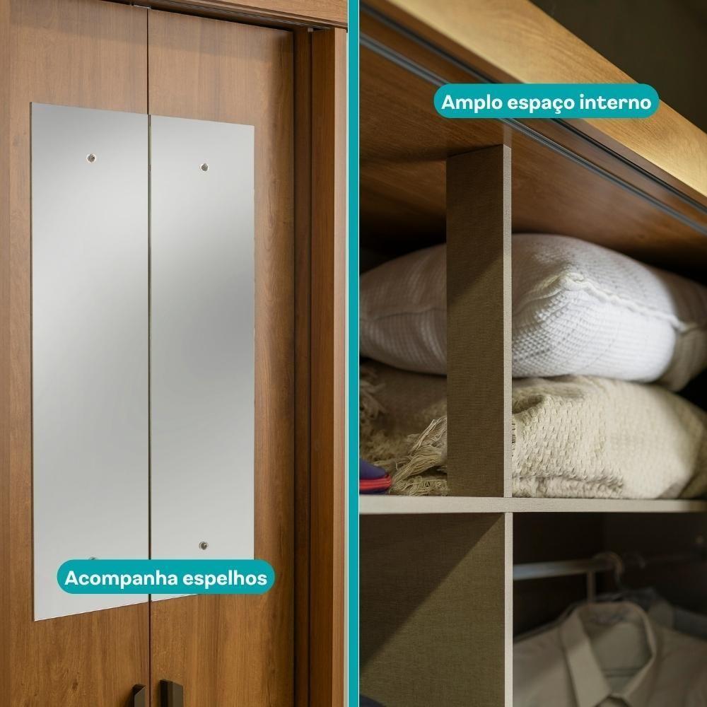 Guarda Roupa Casal 4 Ptas C/ Espelho Fit Carraro Freijó/offw - 6