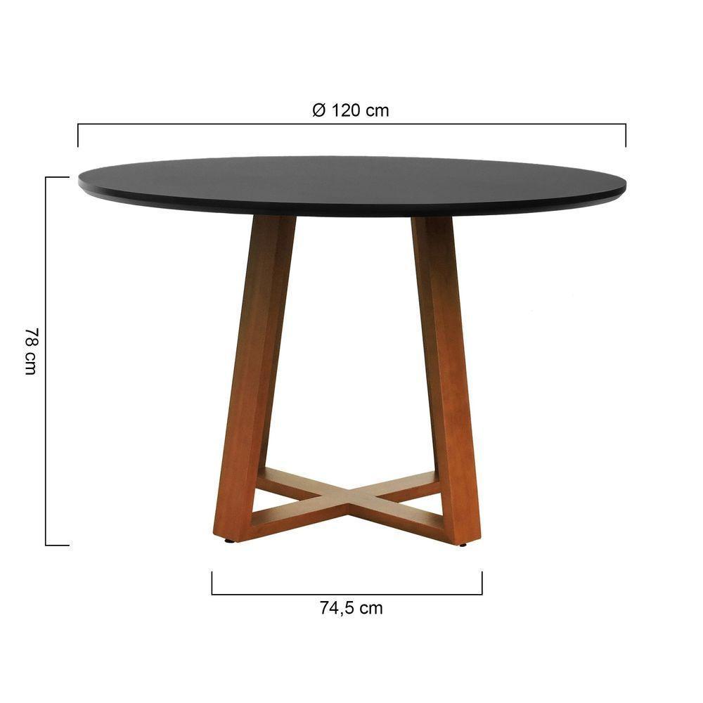 Mesa De Jantar Madri Madeira Maciça - Amêndoa Tampo 120 Laqueado Preto - 2