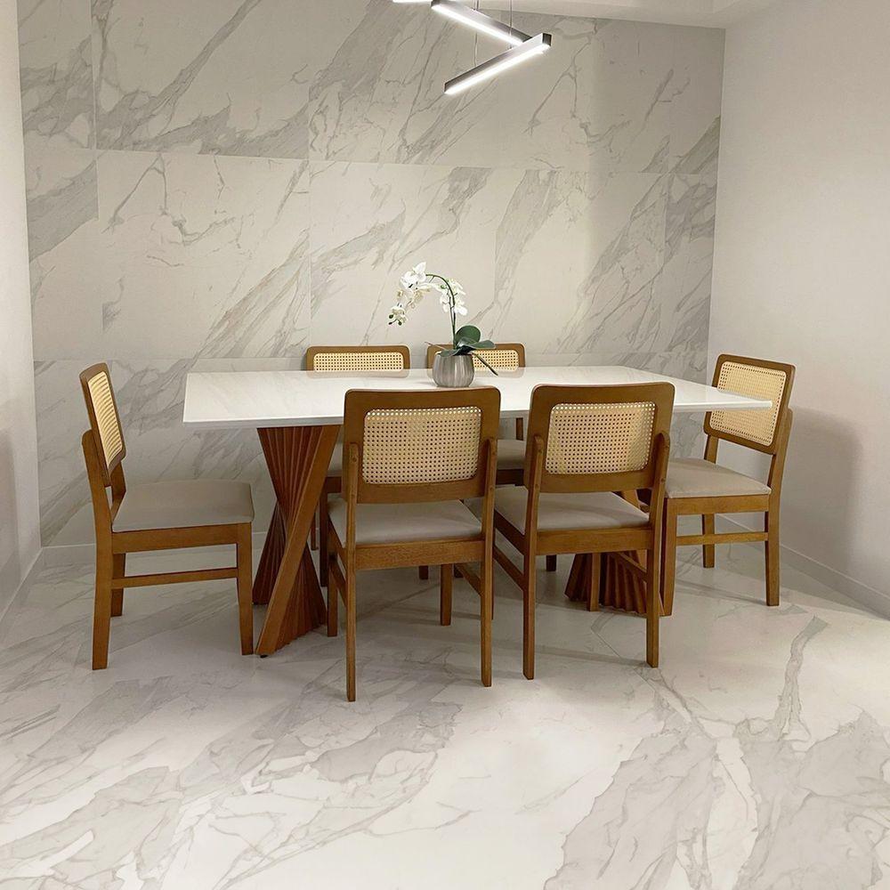 Mesa De Jantar Gus 200x100cm Tampo Mdf Laqueado Com Vidro - Amêndoa Off White - 6
