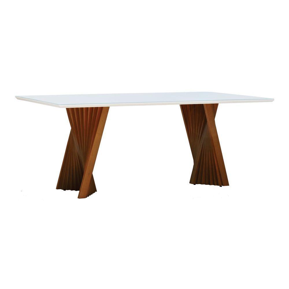 Mesa De Jantar Gus 220x100cm Tampo Mdf Laqueado Com Vidro - Amêndoa Off White - 1