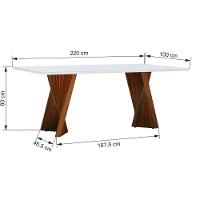 Mesa De Jantar Gus 220x100cm Tampo Mdf Laqueado Com Vidro - Amêndoa Off White - 3