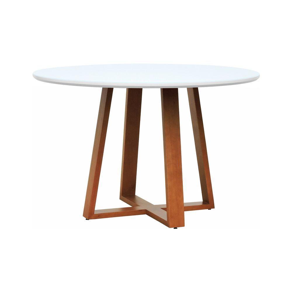 Mesa De Jantar Tampo Com Vidro Madri Madeira Maciça - Amêndoa Tampo 120 Branco-vidro Branco - 1