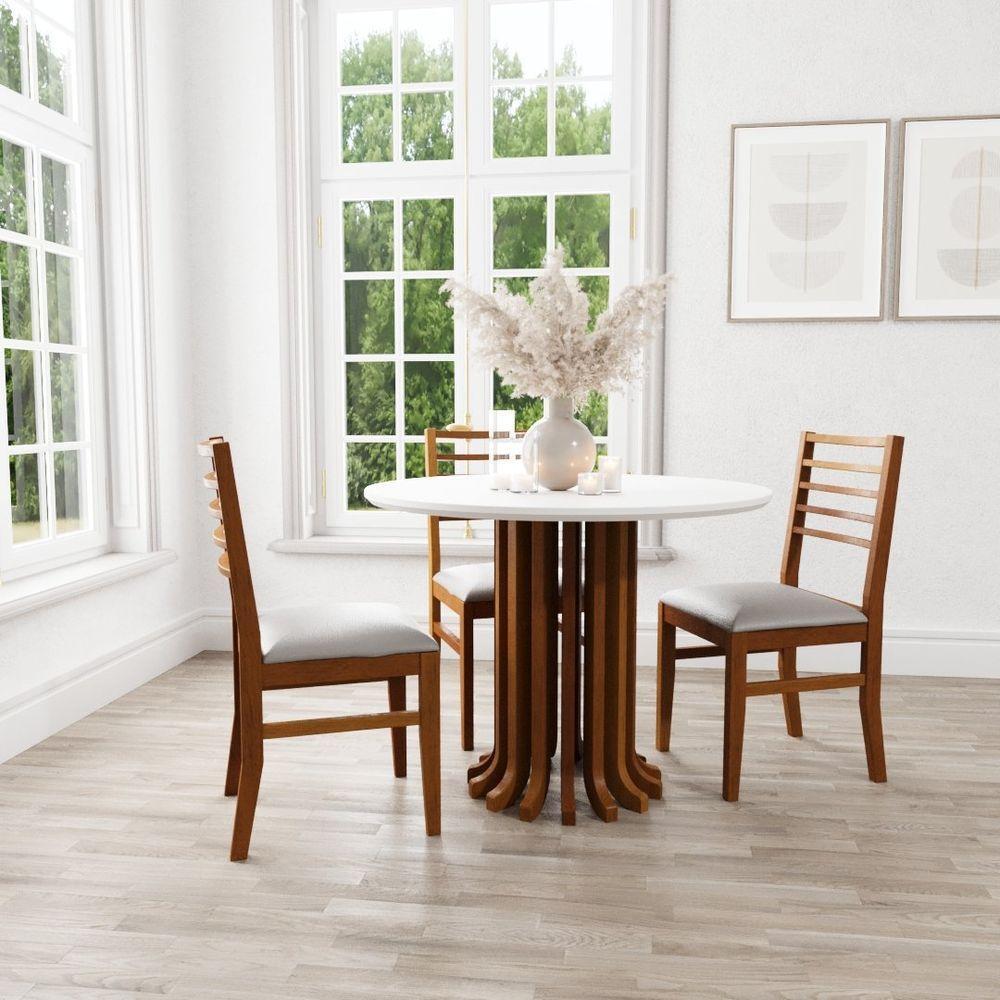 Mesa De Jantar Denver Tampo Redondo 120 Amêndoa-branco - 3