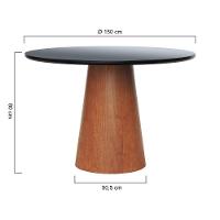Mesa De Jantar Tampo Em Vidro Base Cone Laminado Cinamomo Amêndoa Tampo 150 Mdf Preto-vidro Preto - 2